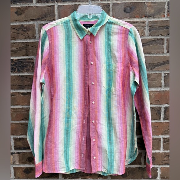 J. Crew Classic-fit Boy Linen Shirt in Rainbow Stripe 12 - Picture 1 of 4